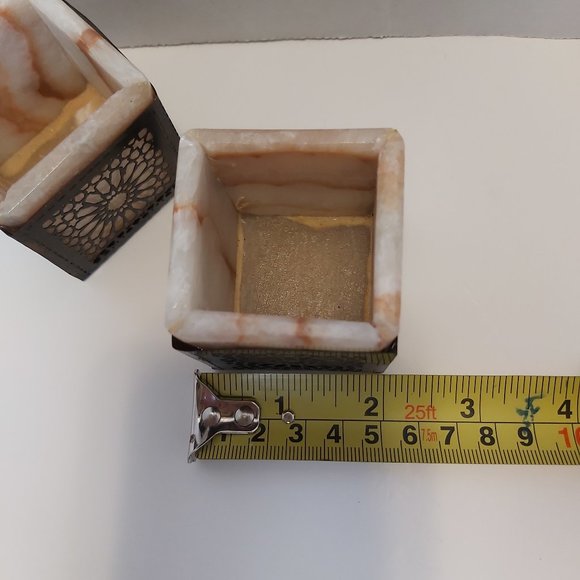 3/20 Pair of Handmade Marble cutout metal arabesque table accents box holder - Picture 2 of 9